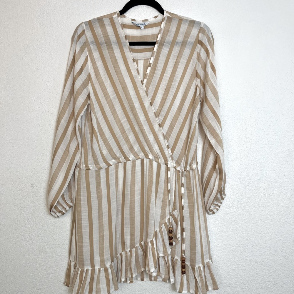Blue Island above knee striped Boho dress size Small